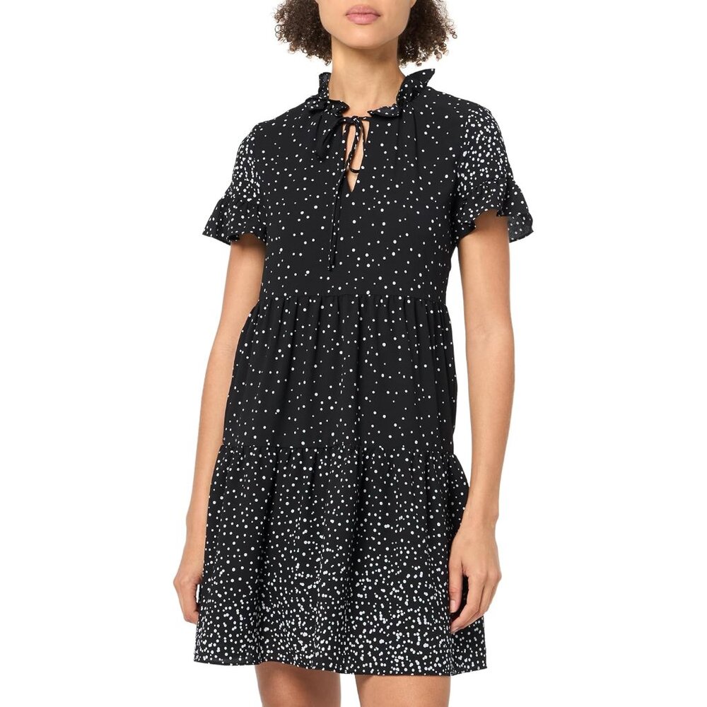 Women's Sleeveless Mock Neck Dress 100% Polyester Petite Black Cream Elegant